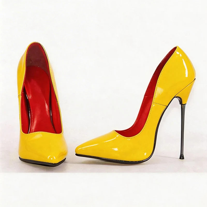 Wonderheel 16cm Ultra thin metal heels Patent Pointed toe Women High heels Super girls Nightclub Slip on Sexy Shoes Big Size