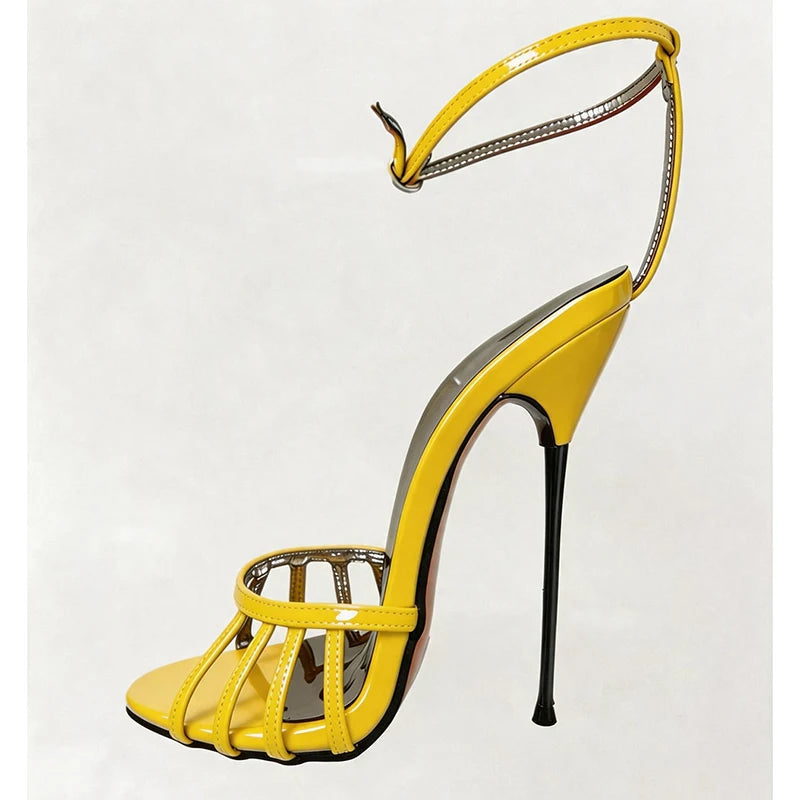 Wonderheel Ultra Thin Stiletto Heel Sandals 16cm Round Toe Ankle Straps High Heels for Women Summer Nightclub Slim Fit