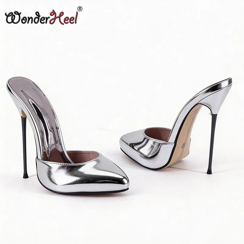 Wonderheel 16cm Ultra thin metal heels Patent Leather Women High heels Nightclub lady Slip on Sexy Shoes US13 Drop shipping
