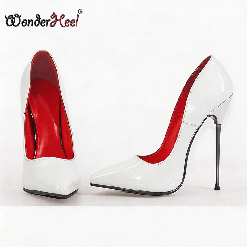 Wonderheel 16cm Ultra thin metal heels Patent Pointed toe Women High heels Super girls Nightclub Slip on Sexy Shoes Big Size