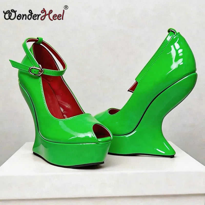 Wonderheel Summer Wedge heels 14cm with 4cm Platform Sexy Lady Ankle Straps Peep Toe Nightclub High Heels Pumps Dropshipping