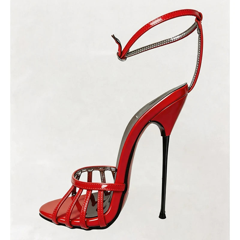Wonderheel Ultra Thin Stiletto Heel Sandals 16cm Round Toe Ankle Straps High Heels for Women Summer Nightclub Slim Fit