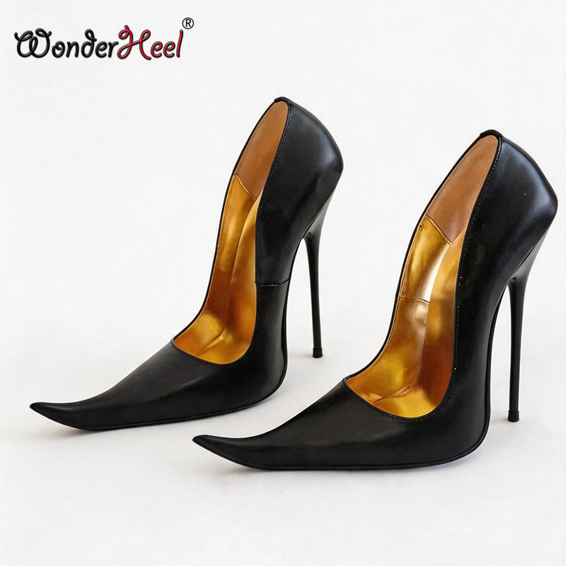 Wonderheel Real Leather 16cm Thin Heels Sexy New Sytle Extreme Pointed Toe Slip on Women High Heels Shoes