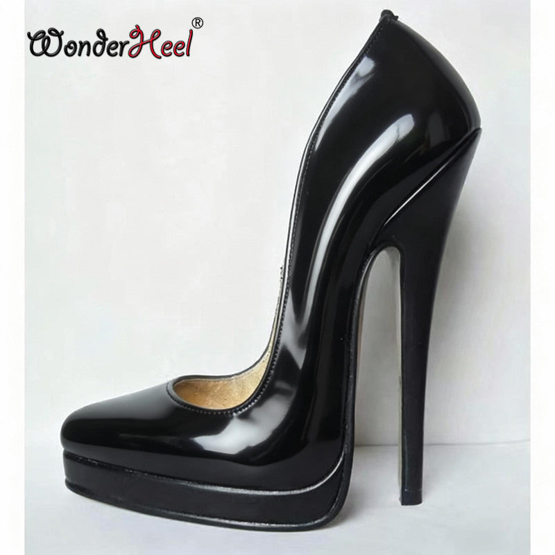 Wonderheel Real Leather 16cm Stiletto Heel Sexy High Heel Slip On Platform Pointed Toe Pumps