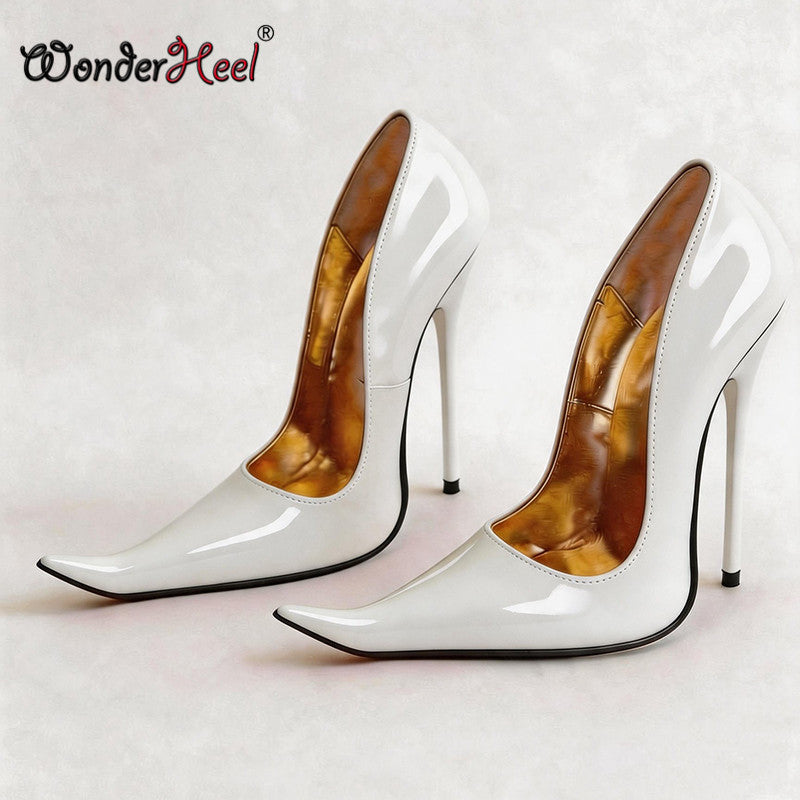 Wonderheel Real Leather 16cm Thin Heels Sexy New Sytle Extreme Pointed Toe Slip on Women High Heels Shoes
