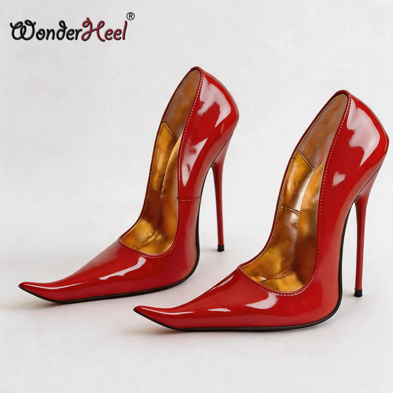 Wonderheel Real Leather 16cm Thin Heels Sexy New Sytle Extreme Pointed Toe Slip on Women High Heels Shoes