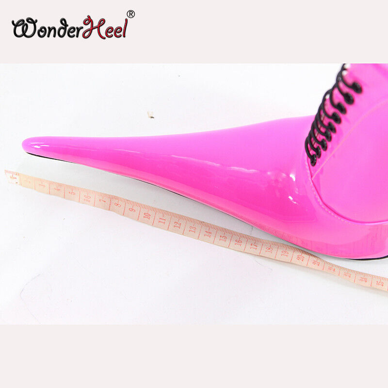 Wonderheel 16cm Thin Metal Heel Patent Extremely Extra Long Pointed Toe Women Ankle Boots