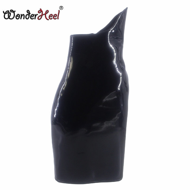 Wonderheel 2021 New Style high heel 23cm wedges heel platform sexy fetish Patent leather Super Girl fashion show ankle boots