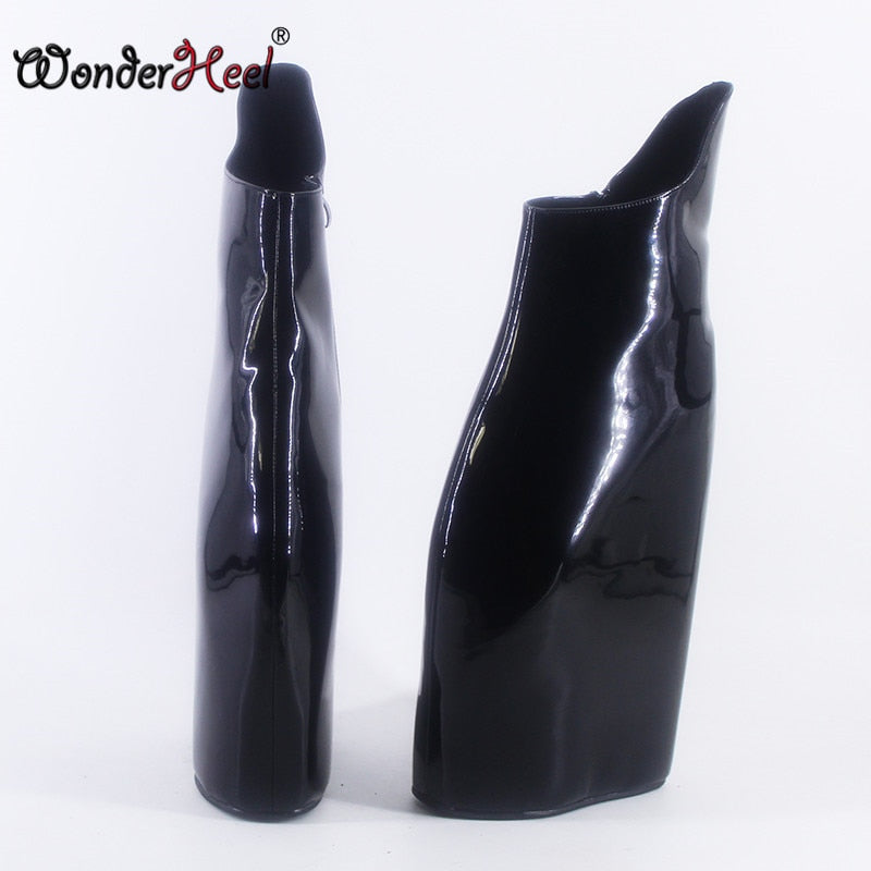 Wonderheel 2021 New Style high heel 23cm wedges heel platform sexy fetish Patent leather Super Girl fashion show ankle boots