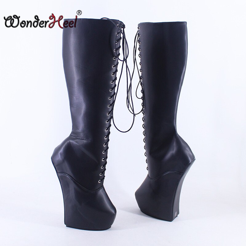 Wonderheel New 8" heelless Sexy Fetish Hoof Heels Matte Leather Fashion Platform Knee High Boots Modern Horse Ponying  Shoes