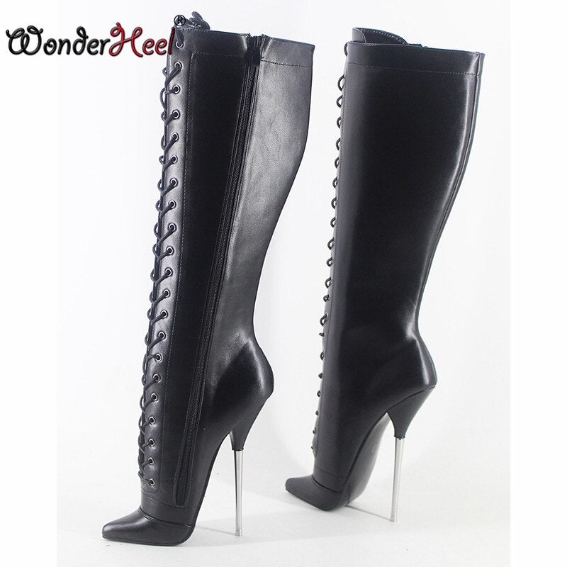 Wonderheel 2020 New 18cm stiletto metal heel matt leather sexy fetish knee high ballet boots nightclub women ballet shoes