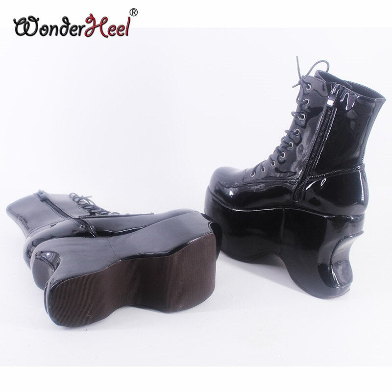 Wonderheel 2021 New Summer 12cm Height increasing Heels Punk Platform Japanese Modern Lacing Up Cosplay Women Ankle Boots