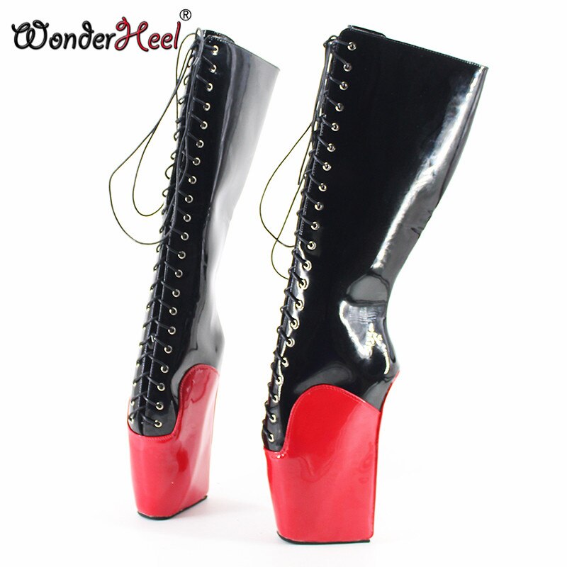 Wonderheel new ballet boots 20cm strange heel patent leather fashion sexy fetish lace up knee high ballet boots