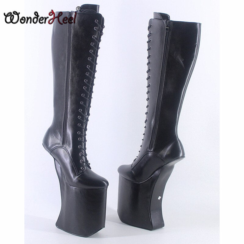 Wonderheel 2020 New 25cm Heelless Matt Leather Sexy Fetish Appr.14cm Platform Knee High Boots Nightclub Women Shoes Big Size