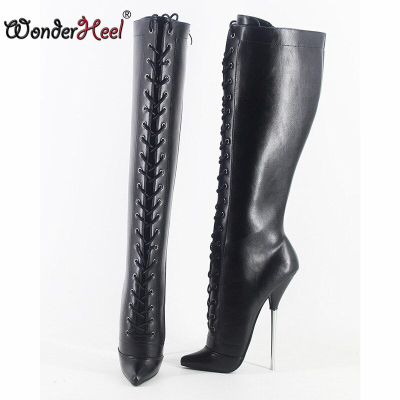 Wonderheel 2020 New 18cm stiletto metal heel matt leather sexy fetish knee high ballet boots nightclub women ballet shoes