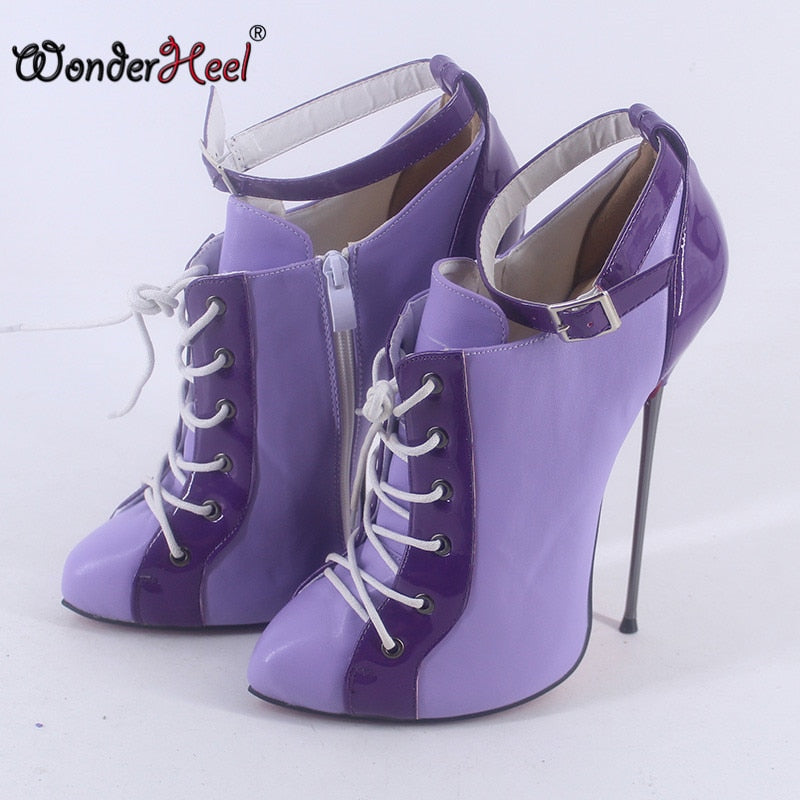 Wonderheel New 16cm stiletto heel Multi Color sexy ultra thin metal heel Ankle Straps British Style Nightclub ankle boots