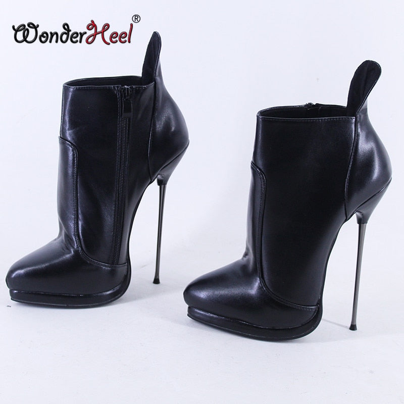 Wonderheel 2021 New 16cm Ultra Thin Metal Heels with Platform High Heel Matte Leather Sexy Nightclub Super Girls Ankle Boots