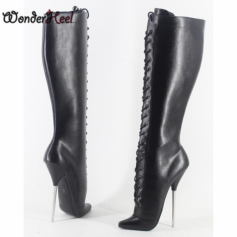 Wonderheel 2020 New 18cm stiletto metal heel matt leather sexy fetish knee high ballet boots nightclub women ballet shoes