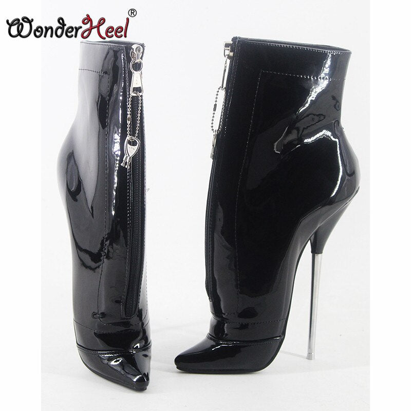 Wonderheel 2020 New 7" stiletto heel patent leather fetish ankle ballet boots nightclub front locked zipper women ballet shoes