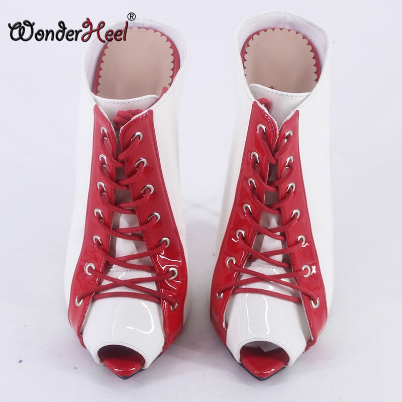 Wonderheel 16cm Ultra Thin Metal Heels Multi Color Peep Toe sexy Fashion Style Nightclub Super girls ankle boots