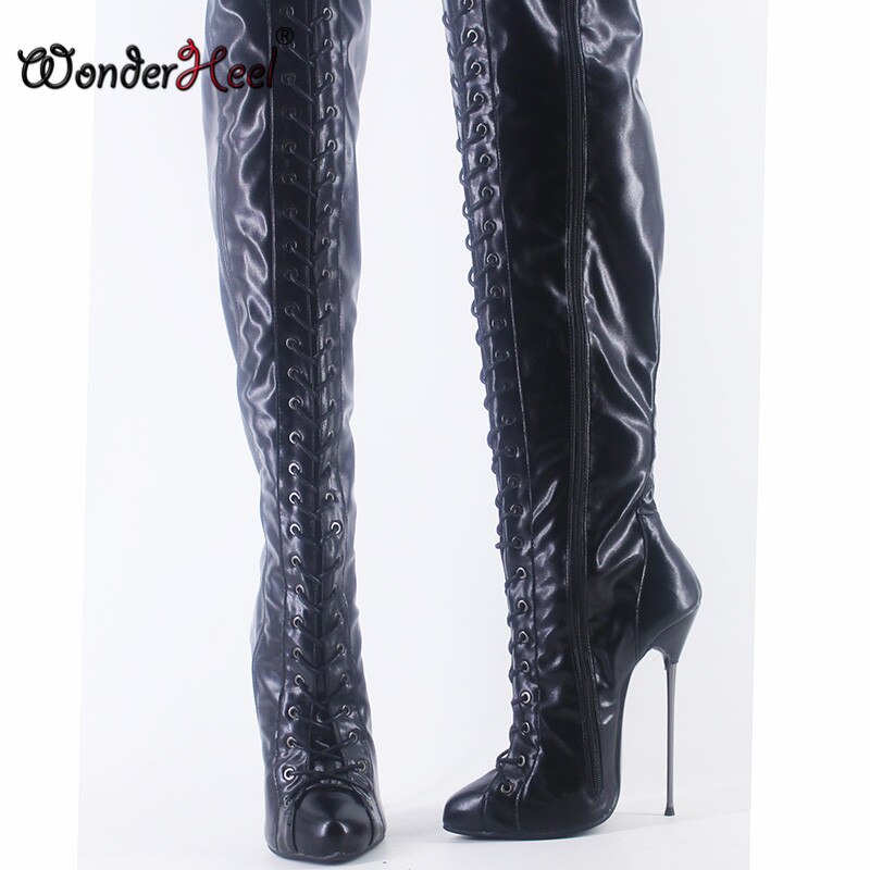 Wonderheel New 16cm Ultra Thin Metal heel Extreme high heel Matte Leather sexy Wonder Girls Nightclub Lace Up Over Knee Boots