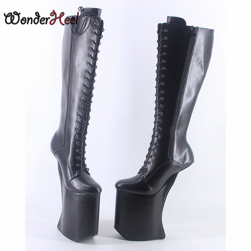 Wonderheel 2020 New 25cm Heelless Matt Leather Sexy Fetish Appr.14cm Platform Knee High Boots Nightclub Women Shoes Big Size