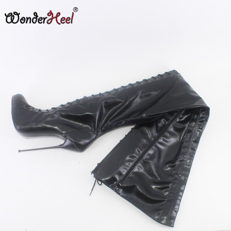 Wonderheel New 16cm Ultra Thin Metal heel Extreme high heel Matte Leather sexy Wonder Girls Nightclub Lace Up Over Knee Boots