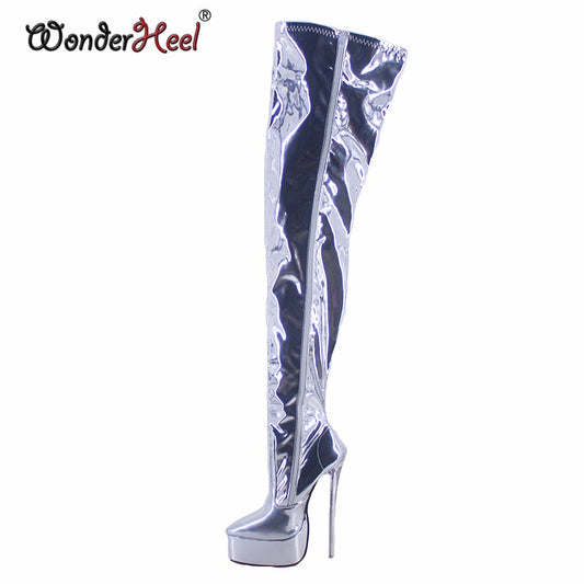 Wonderheel 2021 New 20cm Clear Heel Fetish High Heel Minor Leather Sexy Platform Over Knee Cosplay Boots Nightclub Crotch Boots