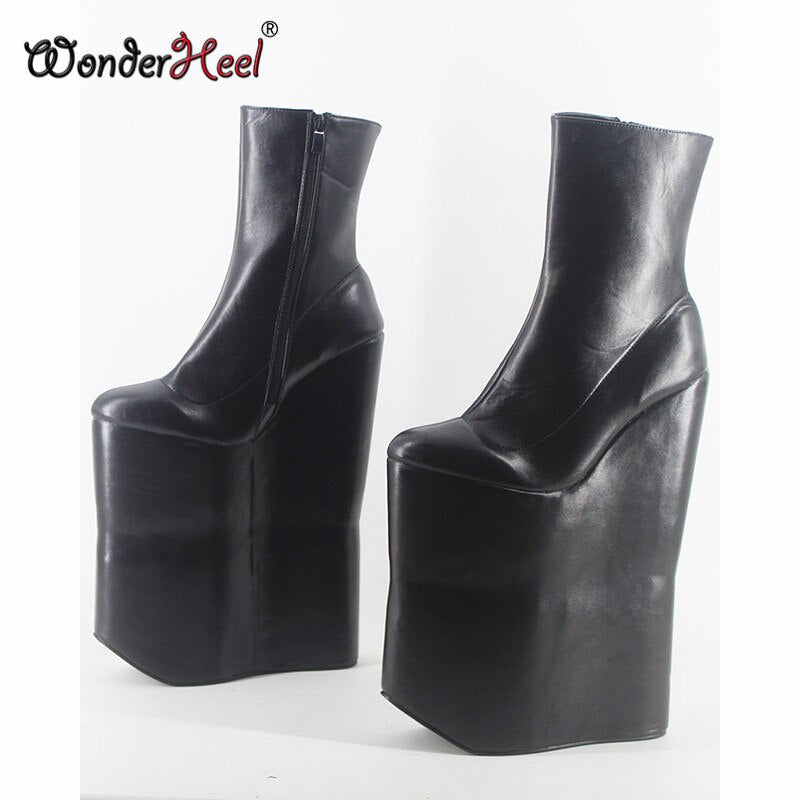 Wonderheel new extra high heel 12" wedges heel platform sexy fetish boots matt leather night club fashion show ankle boots