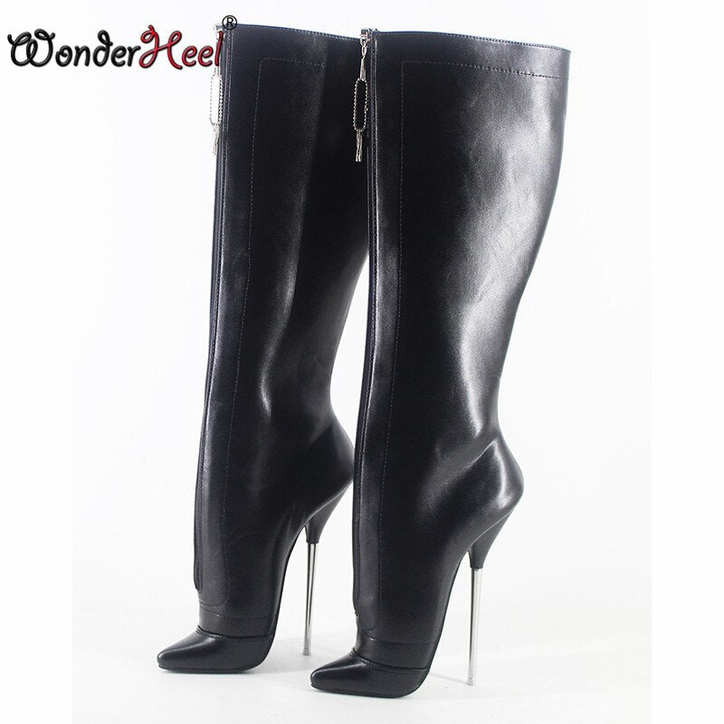 Wonderheel 2020 New style fetish ballet shoes  7" stiletto heel matt leather Locked Zipper nightwear sexy knee high ballet boots