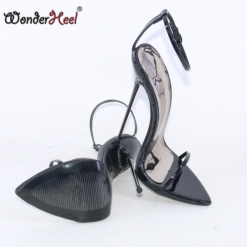 Wonderheel Summer Extreme Ultra Thin Heel 16cm Stiletto Heel Sexy Pointed Toe Ankle Straps Nightclub Slim High Heels Sandals