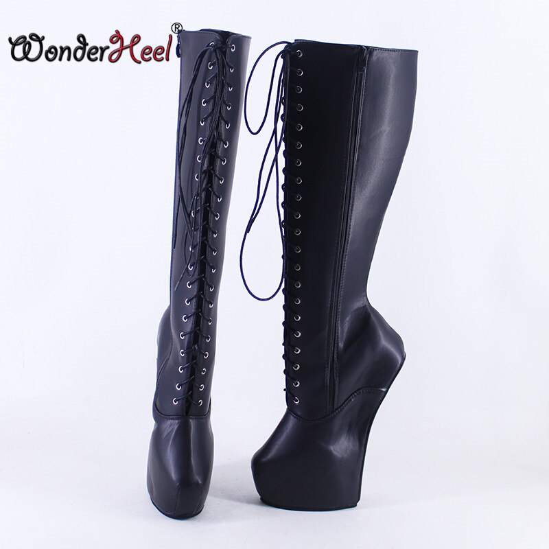 Wonderheel New 8" heelless Sexy Fetish Hoof Heels Matte Leather Fashion Platform Knee High Boots Modern Horse Ponying  Shoes