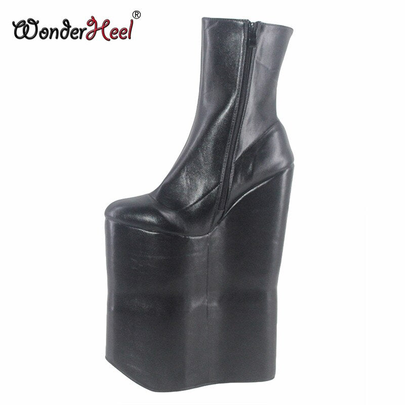 Wonderheel new extra high heel 12" wedges heel platform sexy fetish boots matt leather night club fashion show ankle boots