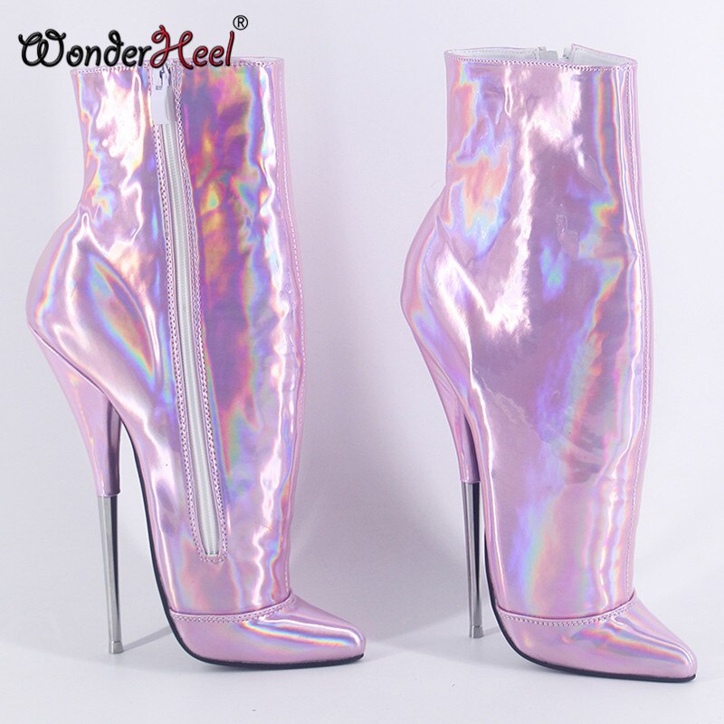 Wonderheel 2020 New Style 7" Stiletto Heel Laser Crystal Sexy Fetish Pointed Toe Ankle Ballet Boots Nightclub Women Ballet Shoes