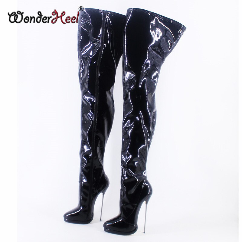 Wonderheel New 16cm Ultra Thin Metal heel Platform Extreme high heel Patent Leather sexy Wonder Girls Nightclub Over Knee Boots