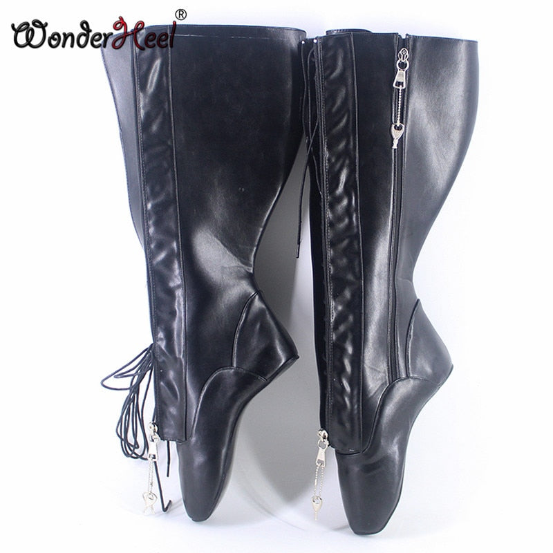 Wonderheel Ultra High Heel 18cm Heelless Stiletto Heel Matte Leather Women Knee High Ballet Boots Locked Zipper Sexy Fetish Boot