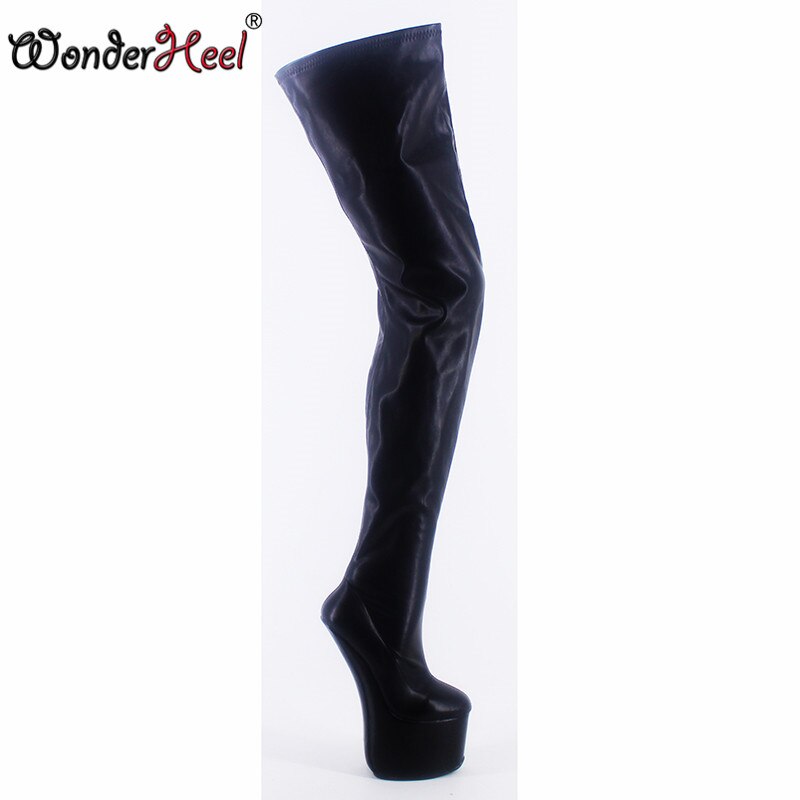 Wonderheel New 22cm Hoof Heels Matte Leather Sexy Fetish Cosplay Appr. 9cm Platform Over Knee Boots Heelless Crotch Boots