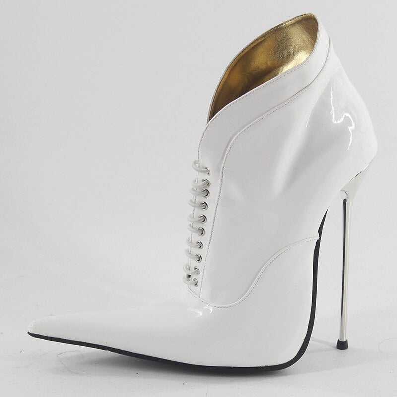 Wonderheel New 16cm Stiletto Heel Super High Heels Extremely Pointed Toe Patent Leather Ultra Thin Metal Heel Sexy Ankle Boots