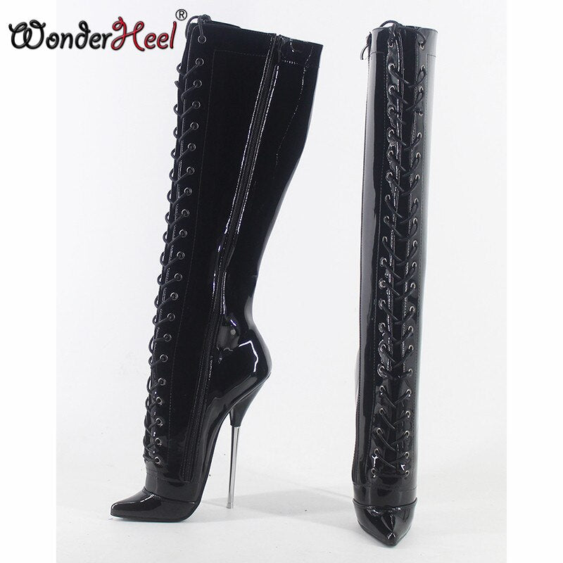 Wonderheel 2020 New extra high heel 7" stiletto heel patent leather sexy fetish knee high boots women ballet shoes big size