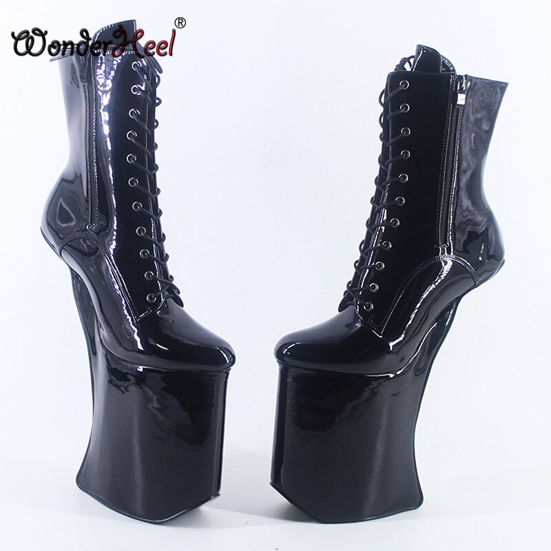 Wonderheel 2020 New 25cm Heelless Patent Leather Sexy Fetish Appr.14cm Platform Ankle Boots Nightclub Women Shoes Big Size