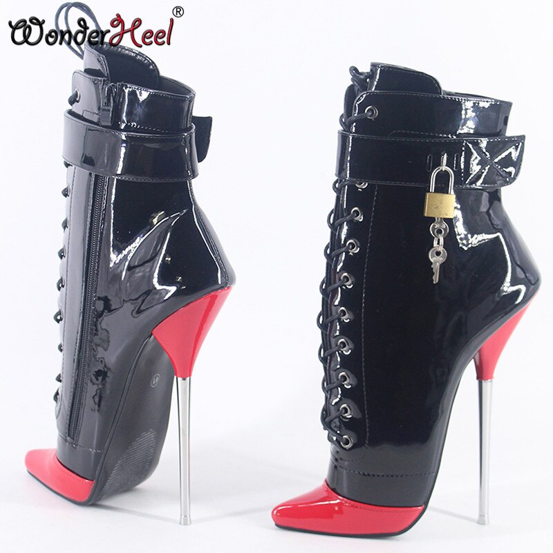 Wonderheel 2020 New 7" Stiletto Heel Patent Leather Sexy Fetish Ankle Ballet Boots Multicolour Locked Padlock Women Ballet Shoes