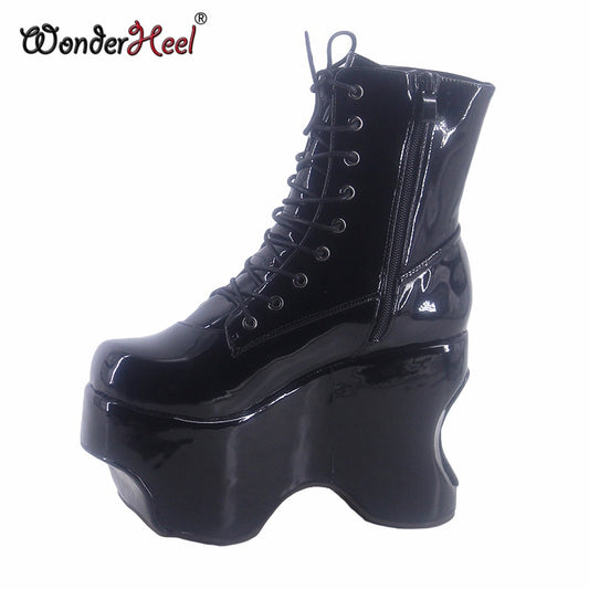 Wonderheel 2021 New Summer 12cm Height increasing Heels Punk Platform Japanese Modern Lacing Up Cosplay Women Ankle Boots