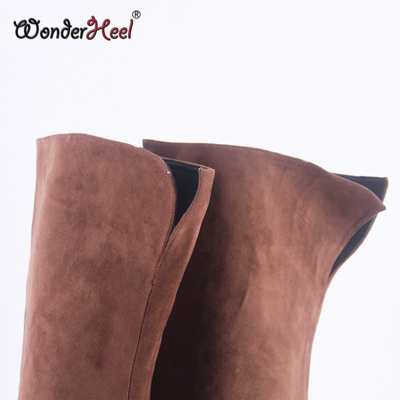 Wonderheel New 16cm Ultra Thin Metal heel Platform Extreme high heel Suede Leather sexy Wonder Girls Nightclub Thigh High Boots