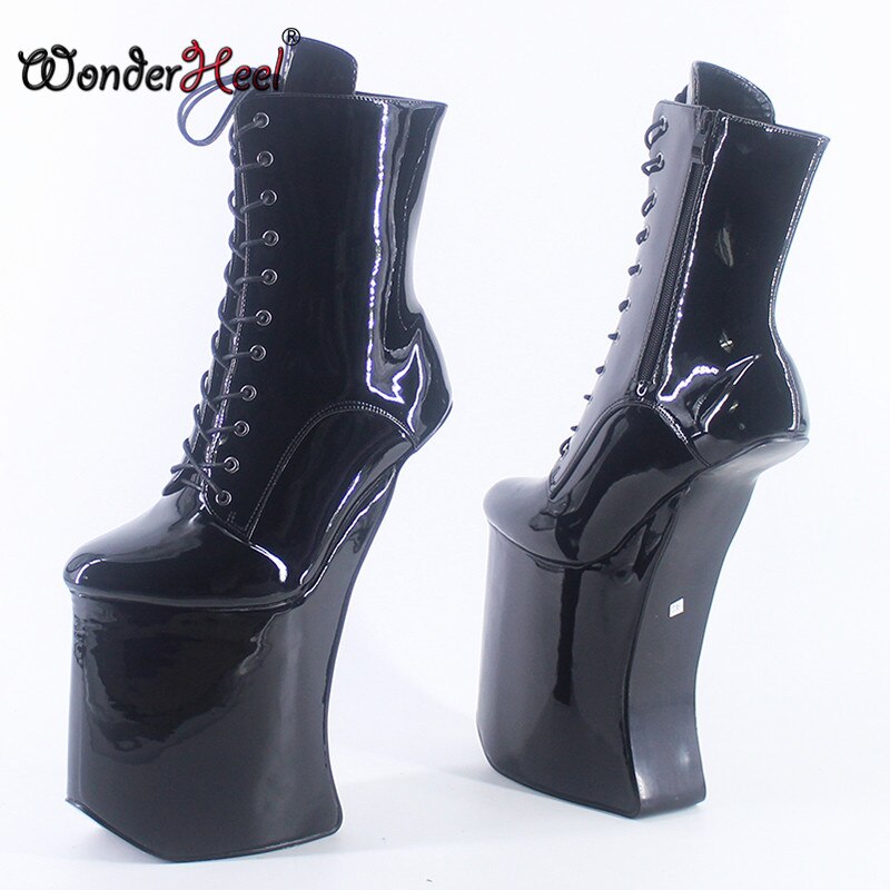 Wonderheel 2020 New 25cm Heelless Patent Leather Sexy Fetish Appr.14cm Platform Ankle Boots Nightclub Women Shoes Big Size