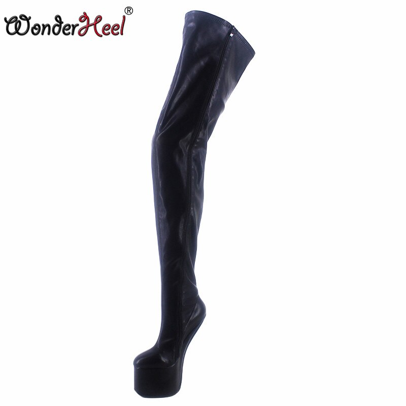 Wonderheel New 22cm Hoof Heels Matte Leather Sexy Fetish Cosplay Appr. 9cm Platform Over Knee Boots Heelless Crotch Boots