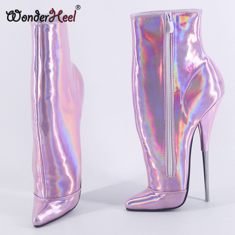 Wonderheel 2020 New Style 7" Stiletto Heel Laser Crystal Sexy Fetish Pointed Toe Ankle Ballet Boots Nightclub Women Ballet Shoes