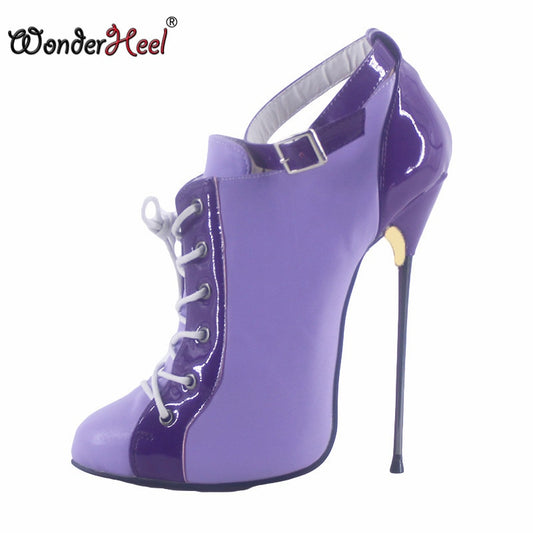 Wonderheel New 16cm stiletto heel Multi Color sexy ultra thin metal heel Ankle Straps British Style Nightclub ankle boots