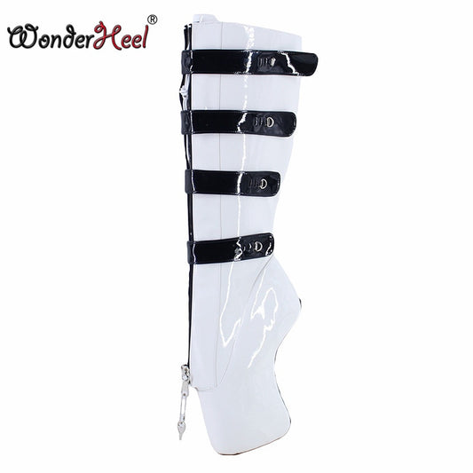 Wonderheel New Ballet Boots 18cm Curved Heel Women Modern Shoes Locked Padlocks Sexy Fetish Lockable Zipper Knee High Boots