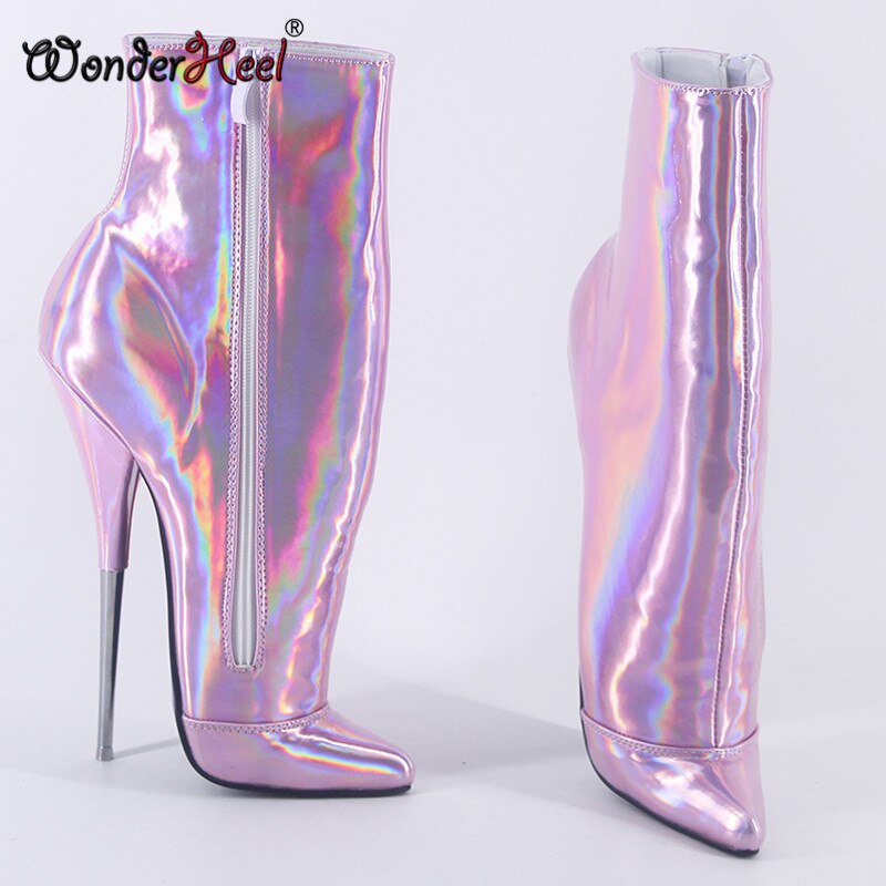 Wonderheel 2020 New Style 7" Stiletto Heel Laser Crystal Sexy Fetish Pointed Toe Ankle Ballet Boots Nightclub Women Ballet Shoes