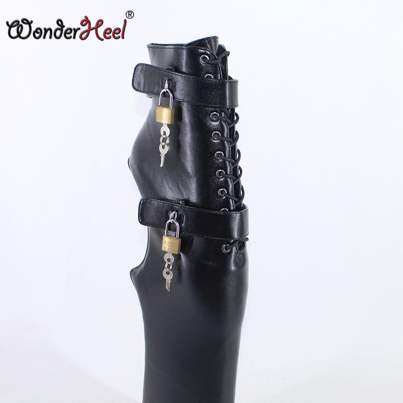 Wonderheel New 2021 Huge high heel 38cm Wedges Heels platform fetish Lockable Padlocks boots night club sexy Ankle boots